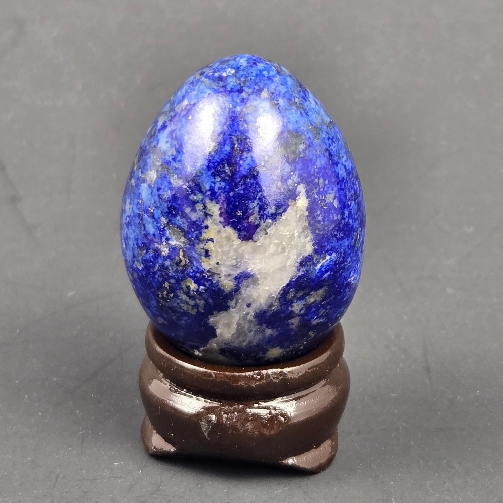 Natural Lapis Lazuli Polished Crystal Egg with Wooden Display Stand 1.5 inch